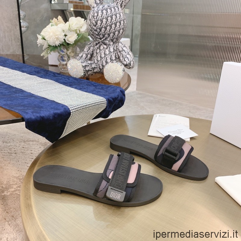 Sandalo Slide Replica Dior Evolution In Tessuto Tecnico Lucido Nero Da 35 A 41