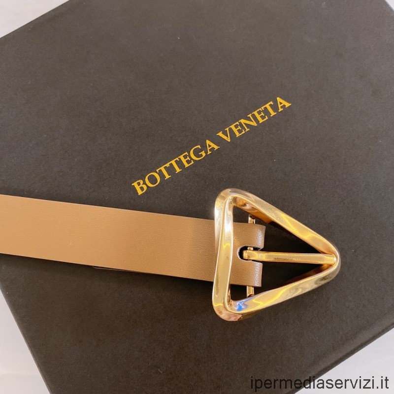 Replica Bottega Veneta Cintura In Pelle Con Fibbia Triangolare Marrone 20mm