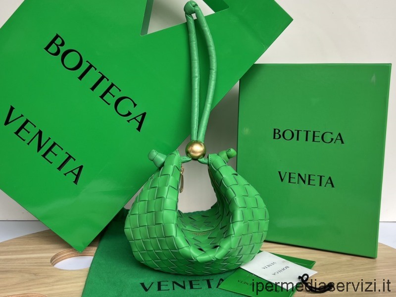 Replica Bottega Veneta Turn Small Pochette In Pelle Intrecciata Verde Con Tracolla Regolabile 29x3x19cm