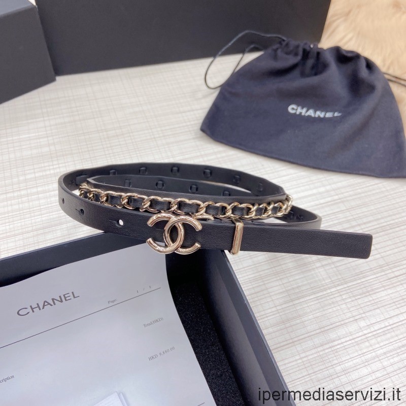 Replica Chanel 2022 Cc Catena E Cintura In Pelle In Nero 15 Mm
