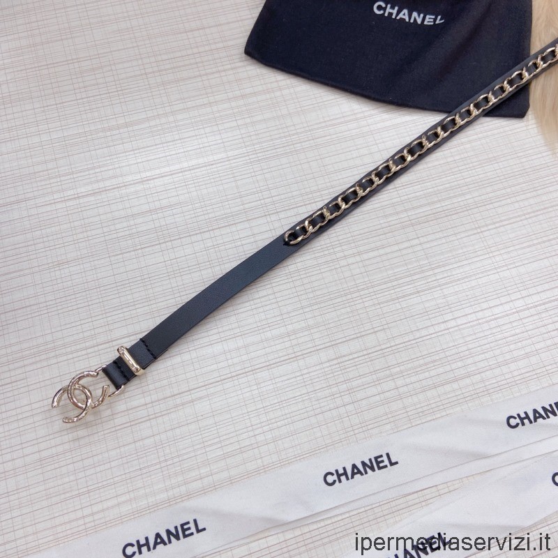 Replica Chanel 2022 Cc Catena E Cintura In Pelle In Nero 15 Mm