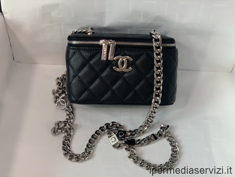 Replica Chanel Vanity Case Con Catena Coco In Pelle Di Vitello Caviale Nero A81194 17cm
