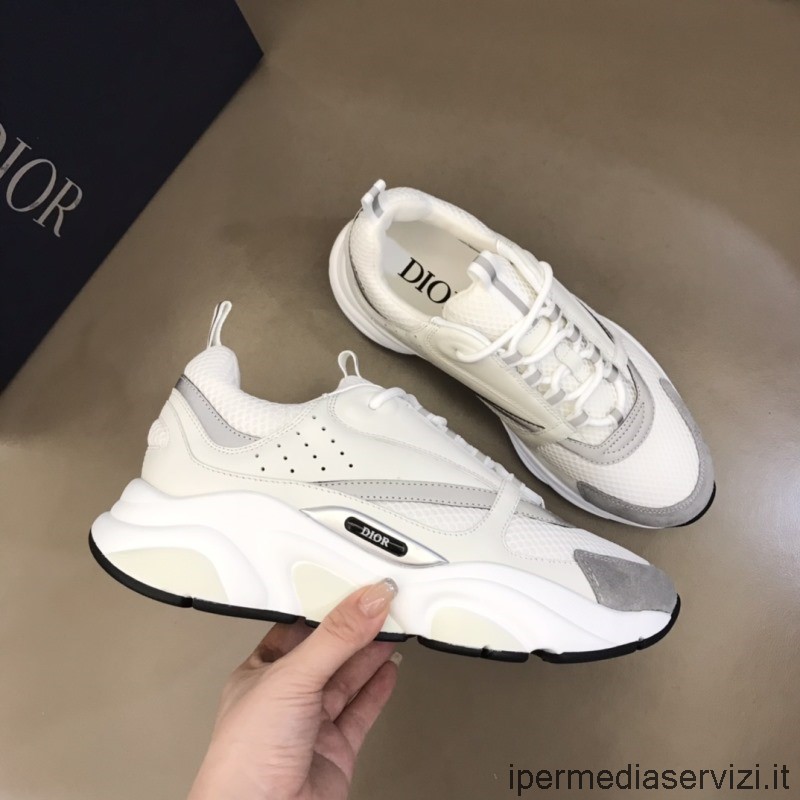 Replica Dior B22 Sneakers Uomo Bianco Maglia Tecnica Con Pelle Di Vitello Bianca E Argento Da 38 A 46