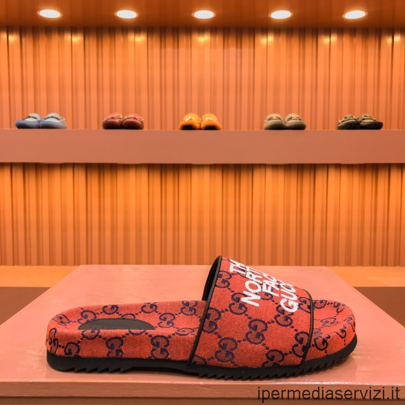 Replica Gucci X The North Face Mens Arancione Gg Supreme Sandalo Scorrevole In Tela Da 38 A 44