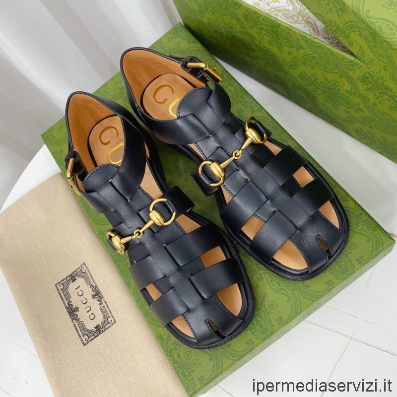 Sandalo Da Donna Replica Gucci Con Morsetto In Pelle Nera Da 35 A 40
