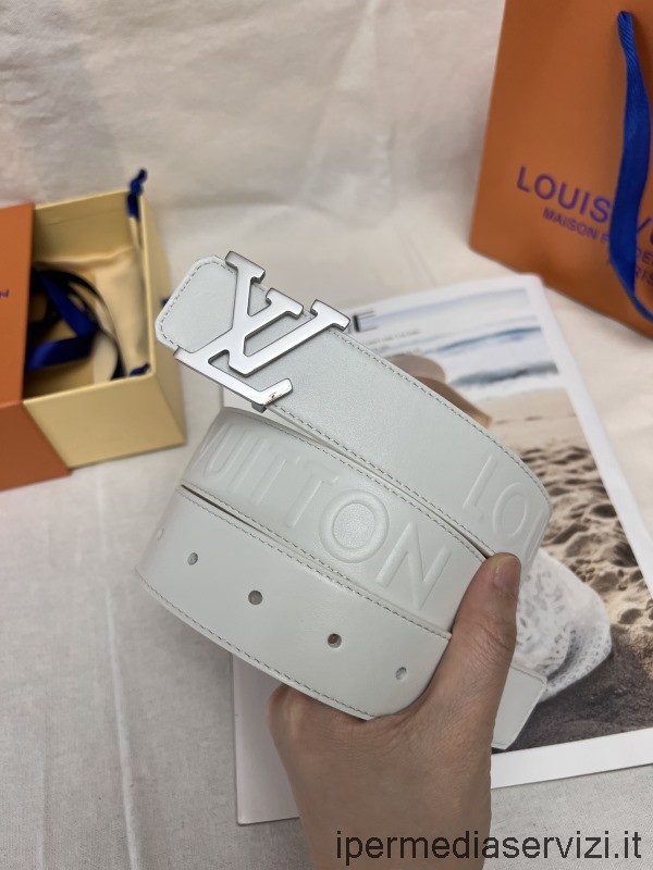 Replica Louis Vuitton Lv Aerogram Fibbia 35 Mm Cintura Reversibile In Pelle Di Vitello Bianca Goffrata