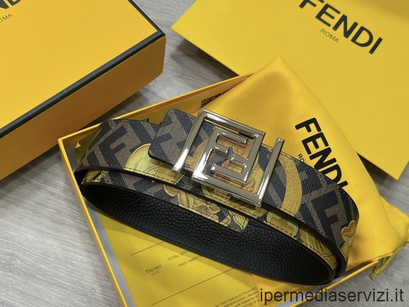 Cintura Reversibile In Tessuto Fendace Nero Replica Versace 40mm