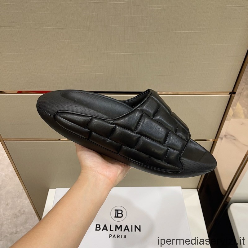 Replika Balmain Pánské Prošívané Kožené Sandály Z B It Mule V černé 35 Až 46