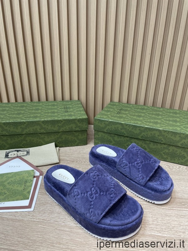 Replika Dámských Modrých Sandálů Z Bavlněné Houby Gg Na Platformě Gucci 35 Až 43