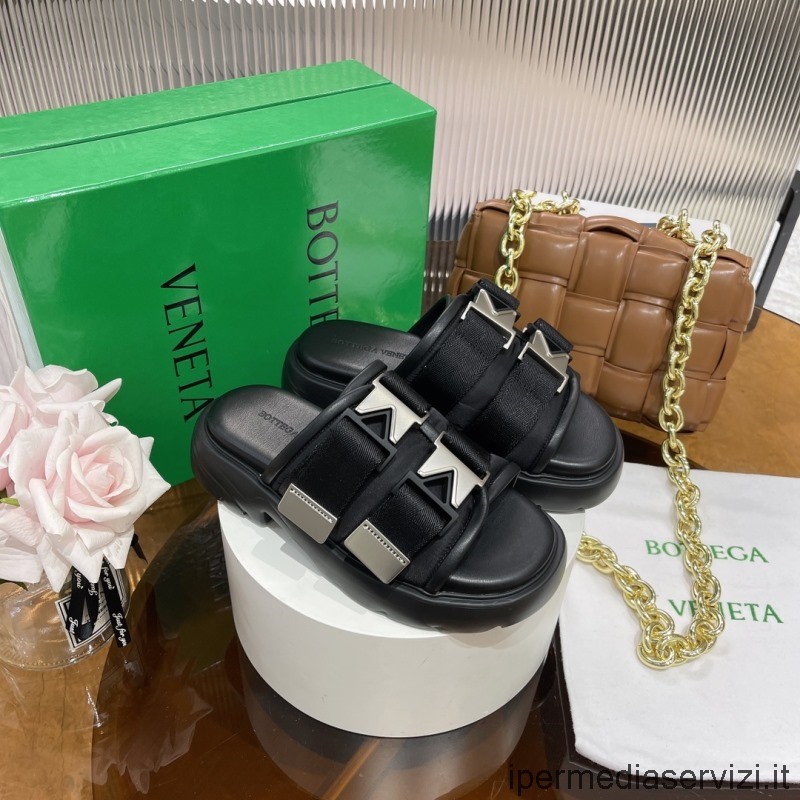Replika Bottega Veneta Flash Polstrované Ploché Sandály Z Technické Tkaniny V černé Barvě 35 Až 40