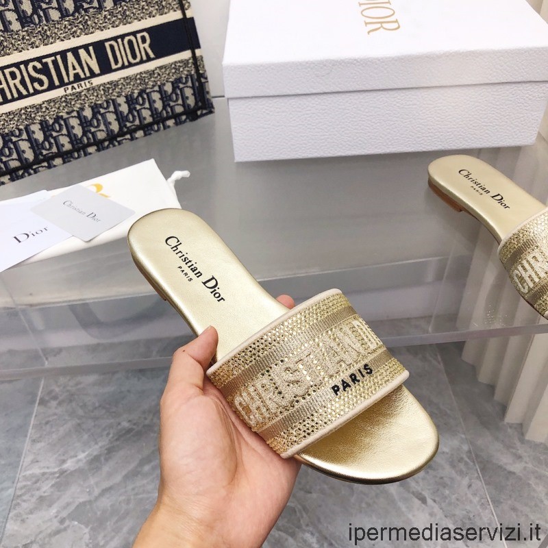 Replika Sandálů Dior Dway Ze Zlaté Bavlny Vyšívané Metalickou Nití 35 Až 42