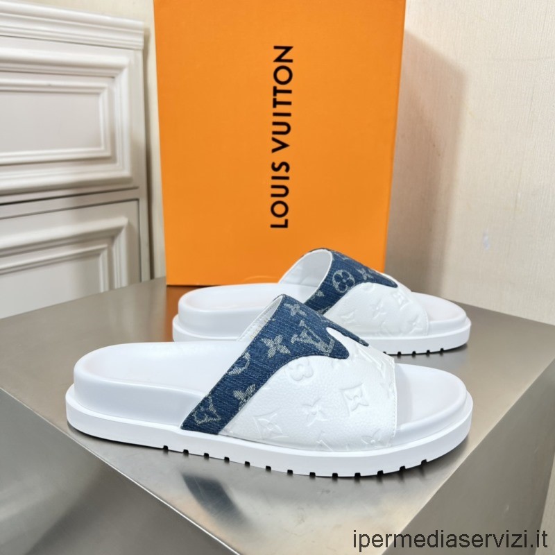Replika Louis Vuitton Blue Denim Lv Tenisový Sandál V Bílé Monogramové Kůži 38 Až 45