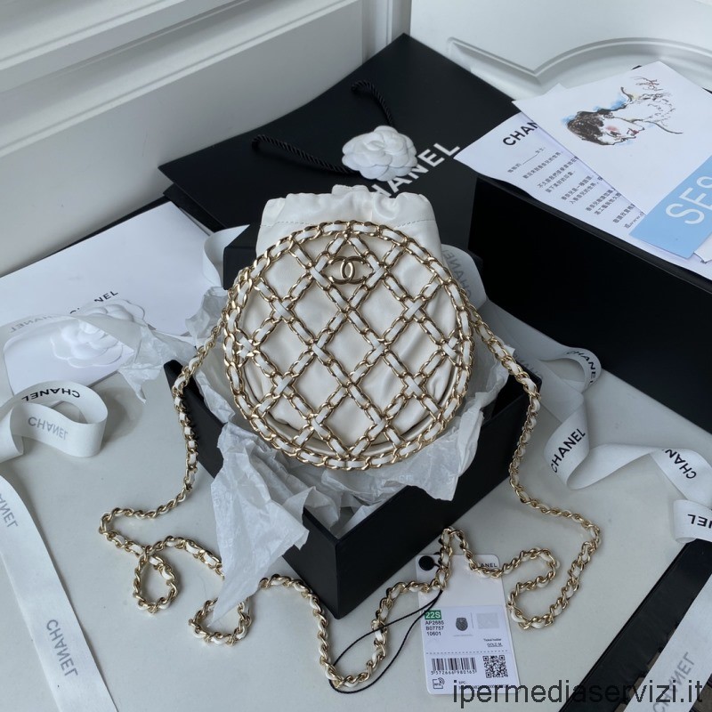 Replika Chanel 2022 Kruhová Spojka S řetězovou Taškou V Bílé Barvě Ap2685
