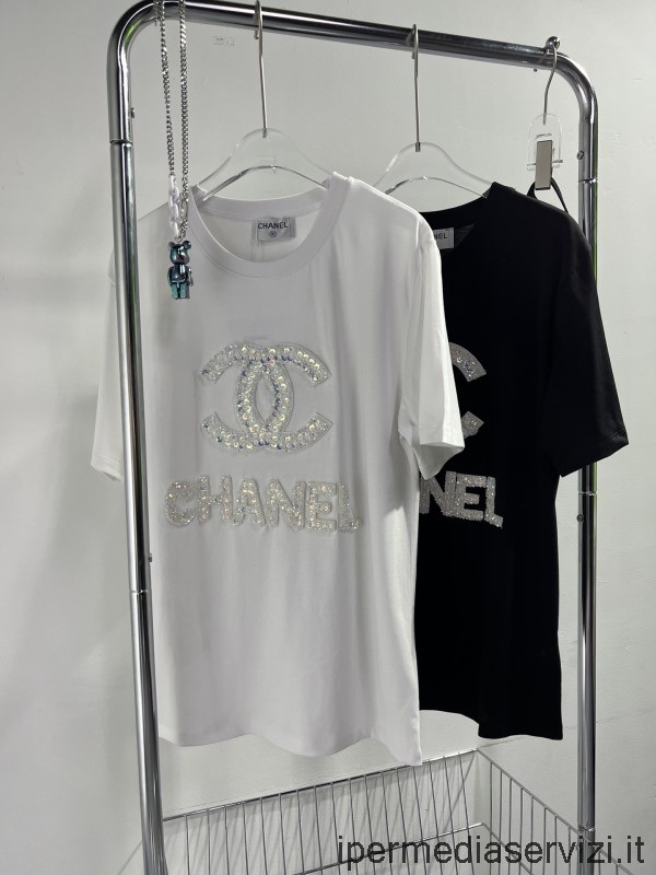 Replika Chanel Třpytivé Flitry Cc Logo Bavlněné Tričko Sml