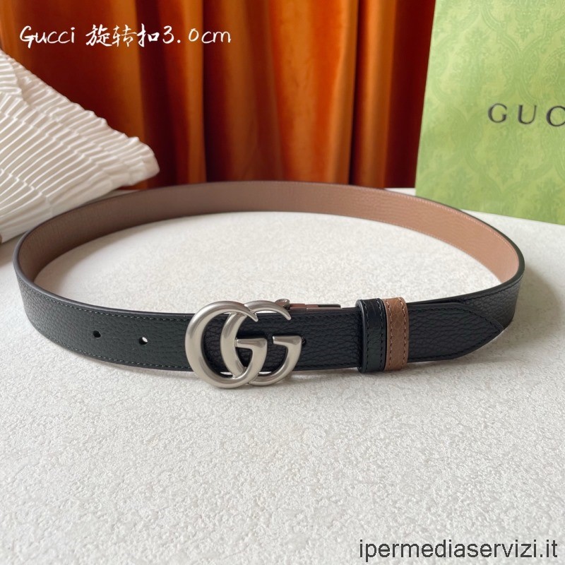 Replika Koženého Opasku Gucci S Dvojitou G Přezkou V černohnědé Barvě 37 Mm