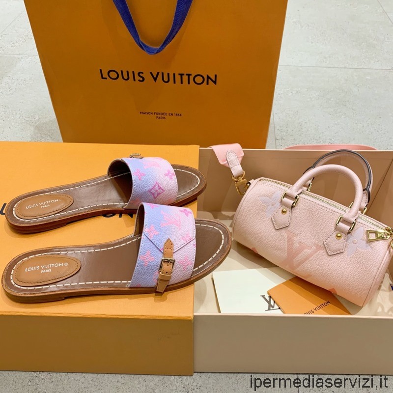 Replika Louis Vuitton Lock It Ploché Skluzavky Sandály V Růžovém Odstínu Růžové Monogramové Plátno 35 Až 40