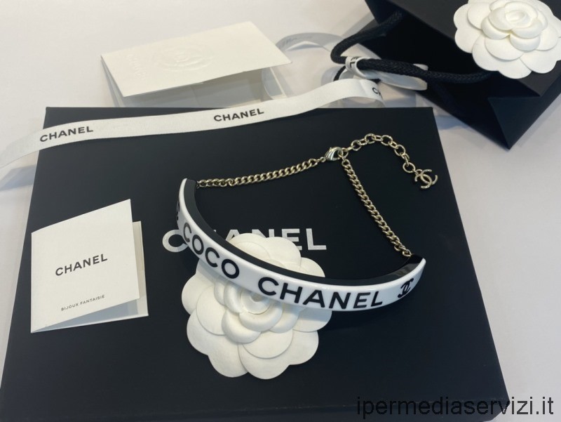 Replika Chanel White Black Gold Coco Choker Ab8493