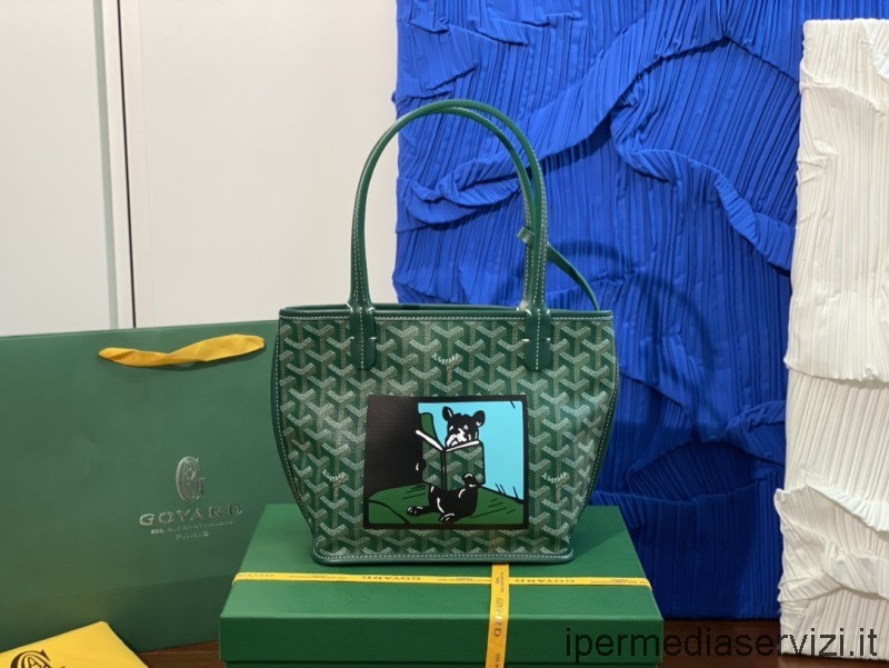 Replika Goyard Anjou Mini Taška Ze Zeleného Goyardího Plátna A Kůže 20x20x10cm