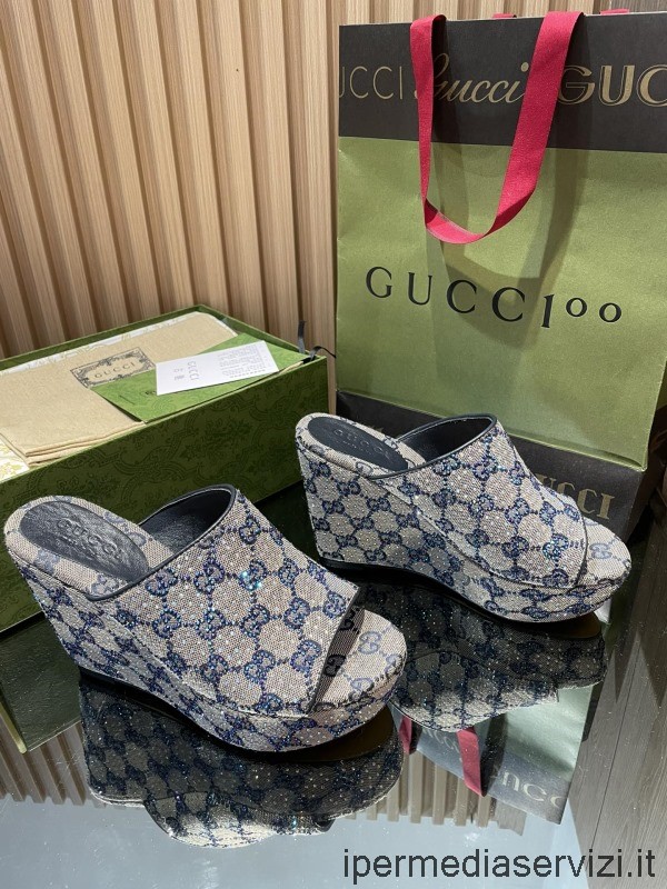 Replika Gucci Béžových A Modrých Originálních Plátěných Sandálů Gg 35 Až 42