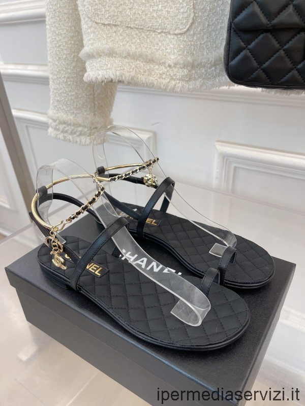 Replika Kožených Sandálů Chanel 2022 V černé Barvě 35 Až 40
