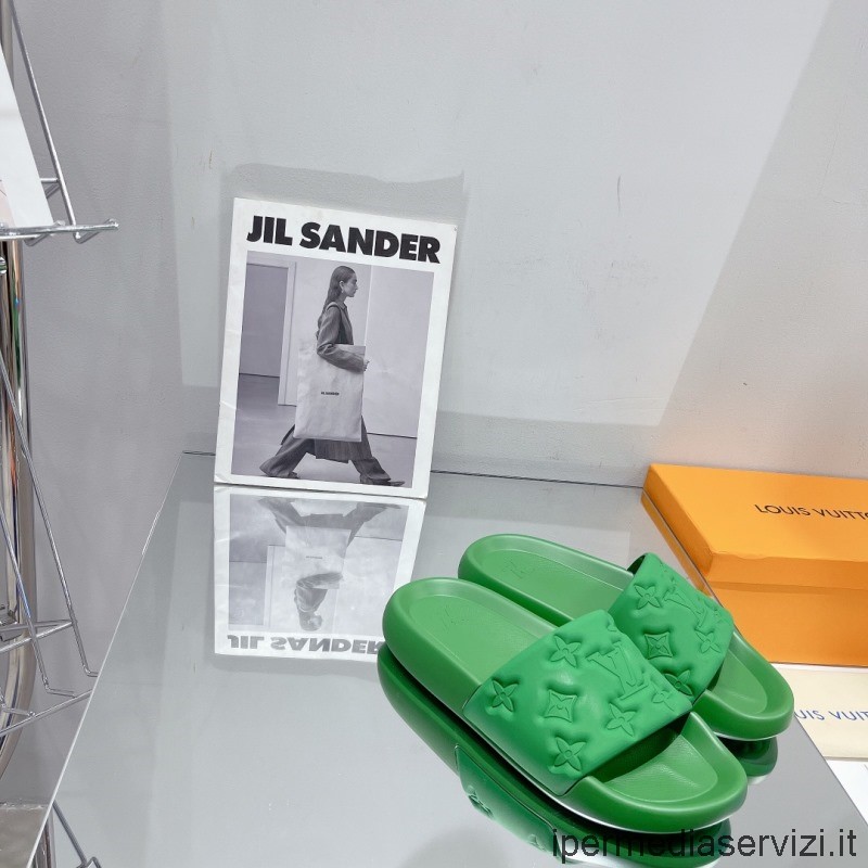 Replika Louis Vuitton Nábřežní Mule Sandál V Zeleném Monogramu Embosovaná Guma 35 Až 46