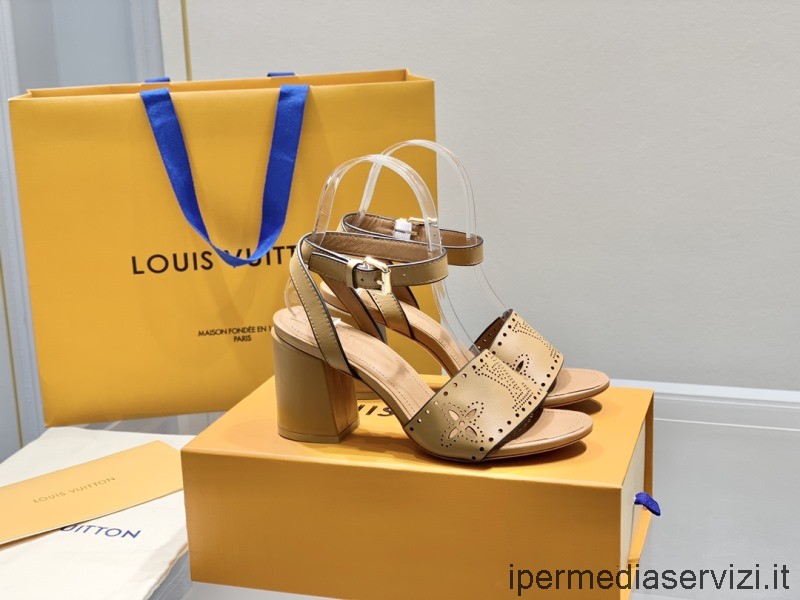Replika Sandálů Na Podpatku Louis Vuitton Horizon V Béžové Poddajné Telecí Kůži 80 Mm 35 Až 42