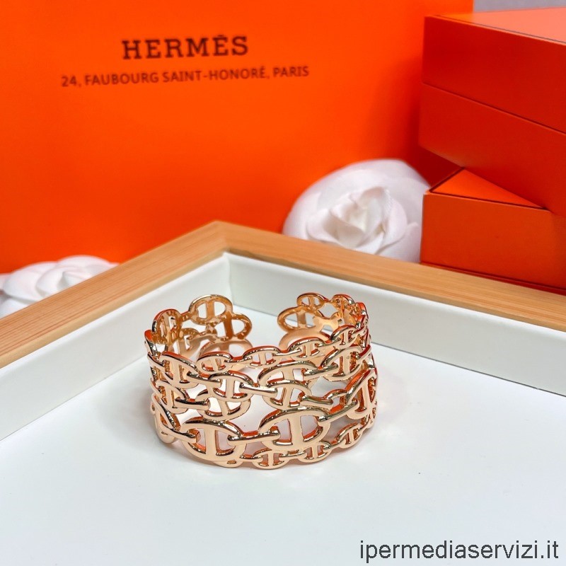 Replika Hermes Chaine Dancre Enchainee široký Náramek Z Růžového Zlata