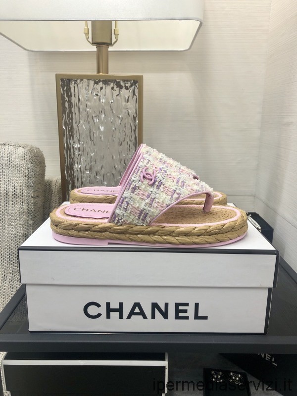 Replika Chanel Cc Tanga Ploché Sandály Espadrille V Růžovém Tvídu 35 Až 41
