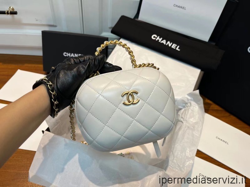 Replika Chanel 2022 Bílý Malý řetízkový Kosmetický Kufřík S Horní Rukojetí As3066 20x17x8cm