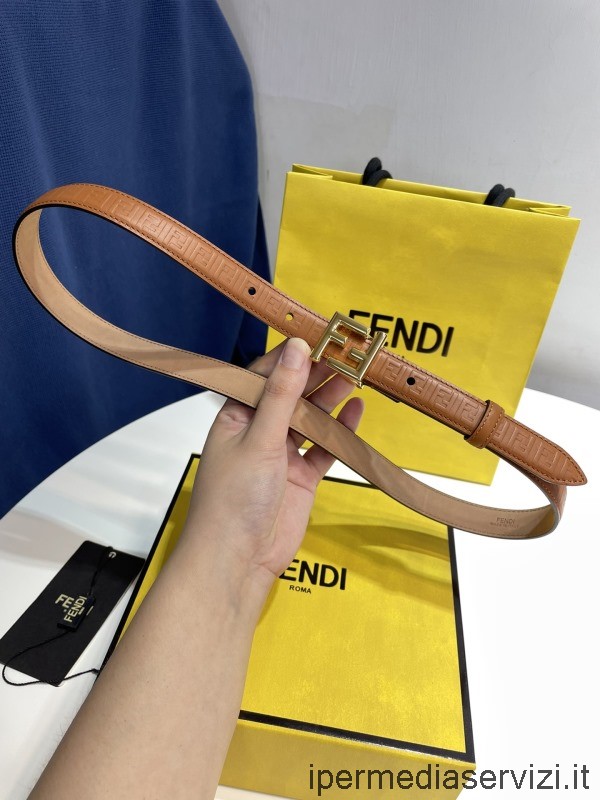 Replika Fendi Ff Plaketové Spony Hnědý Embosovaný Kožený Pásek 20mm