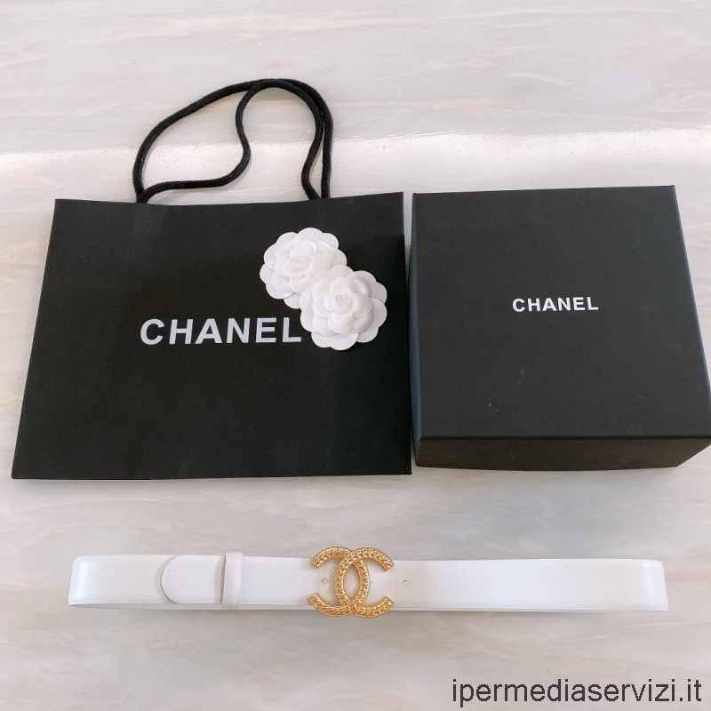 Replika Chanel Cc Logo Bílý Kožený Pásek 30mm