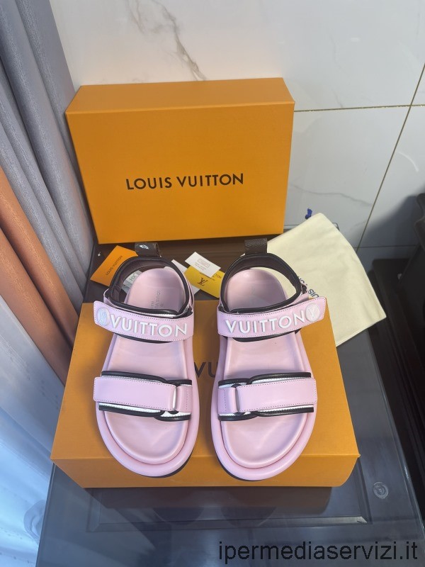 Replika Louis Vuitton Bazénový Polštář Fl Komfortní Plochý Sandál Z Růžové Telecí Kůže 35 Až 42