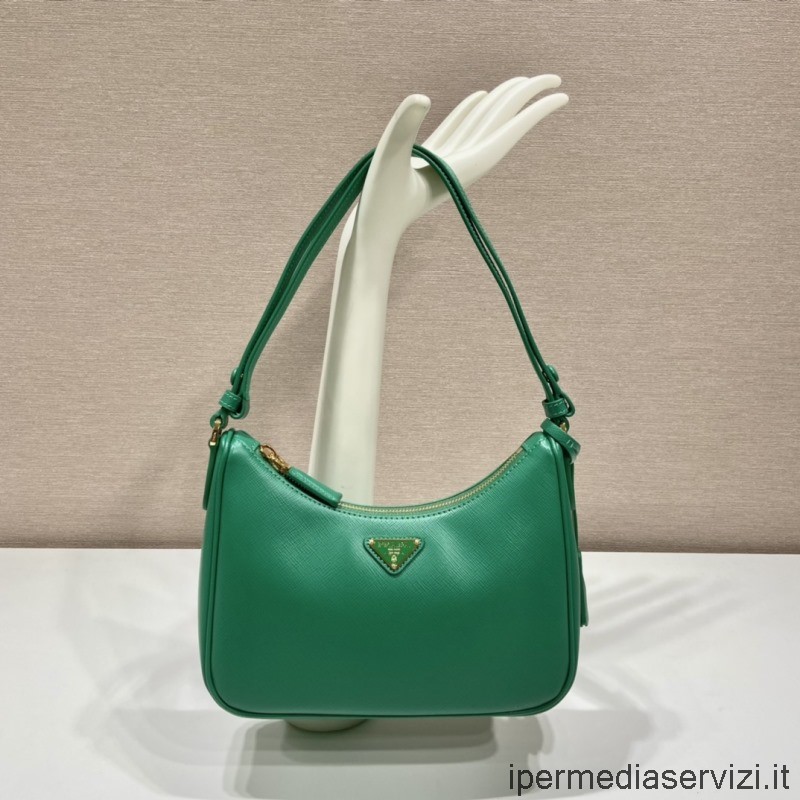 Replika Prada Saffiano Kožená Mini Taška Přes Rameno V Zelené Barvě 1bc204 23x17x6cm