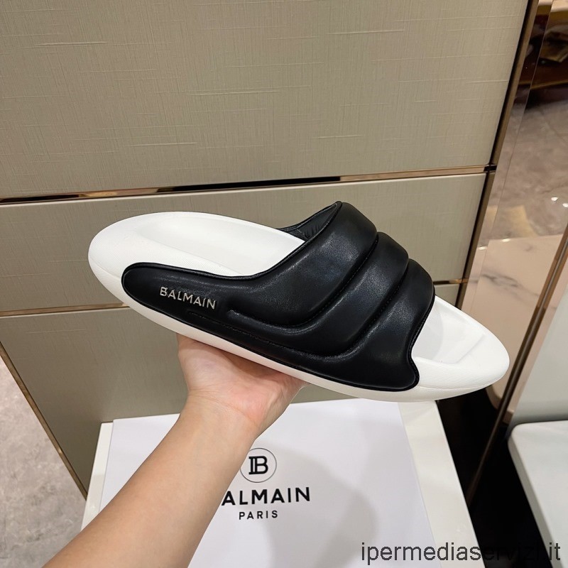 Replika Balmain Pánské Prošívané Kožené Sandály Z B It Mule V černé Bílé 35 Až 46