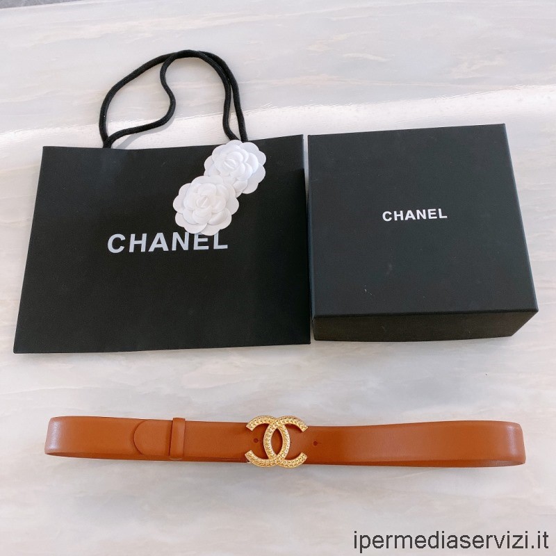 Replika Chanel Cc Logo Tan Kožený Pásek 30mm
