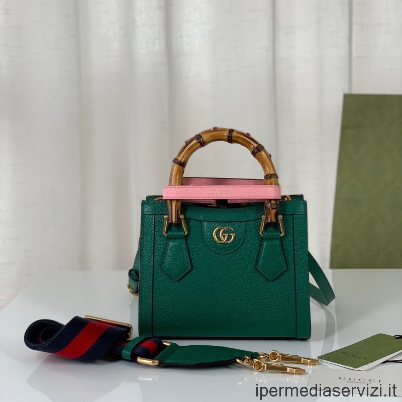 Replika Gucci Diana Mini Taška Přes Rameno S Bambusem V Zelené Kůži 702732 20x16x10cm
