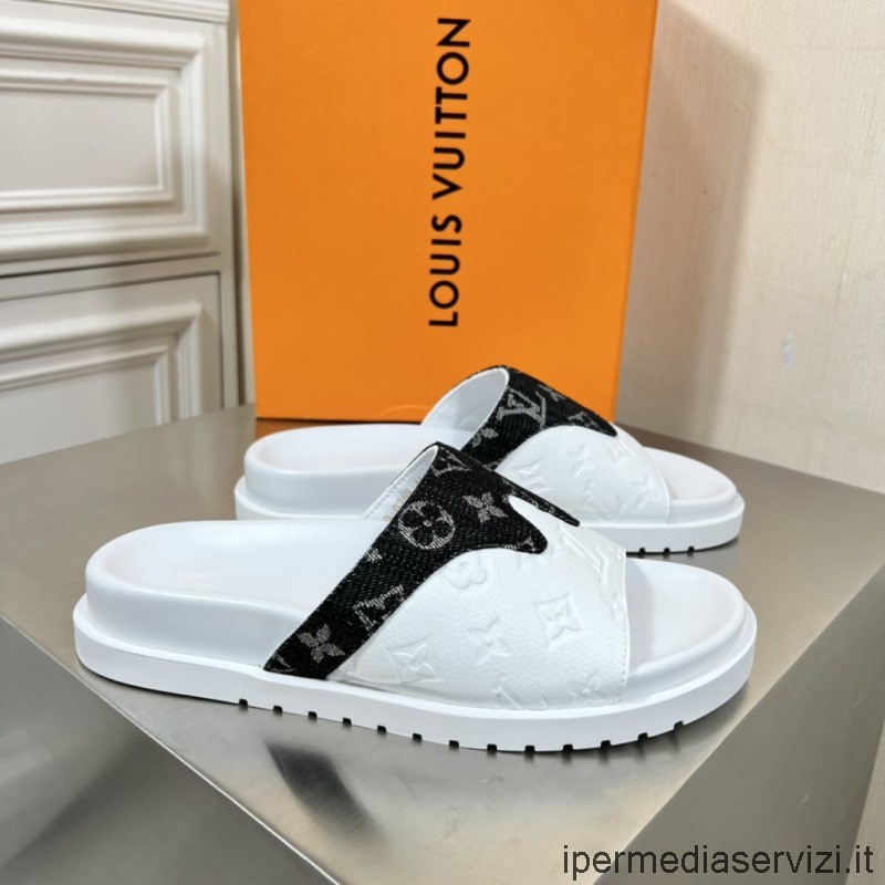 Replika Louis Vuitton černý Denim Lv Tenisový Sandál V Bílé Monogramové Kůži 38 Až 45