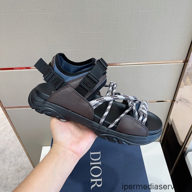 Replika Městských Sandálů Dior H V černo-šedé Technické Látce S Hnědou Nubukovou Telecí Kůží 38 Až 46
