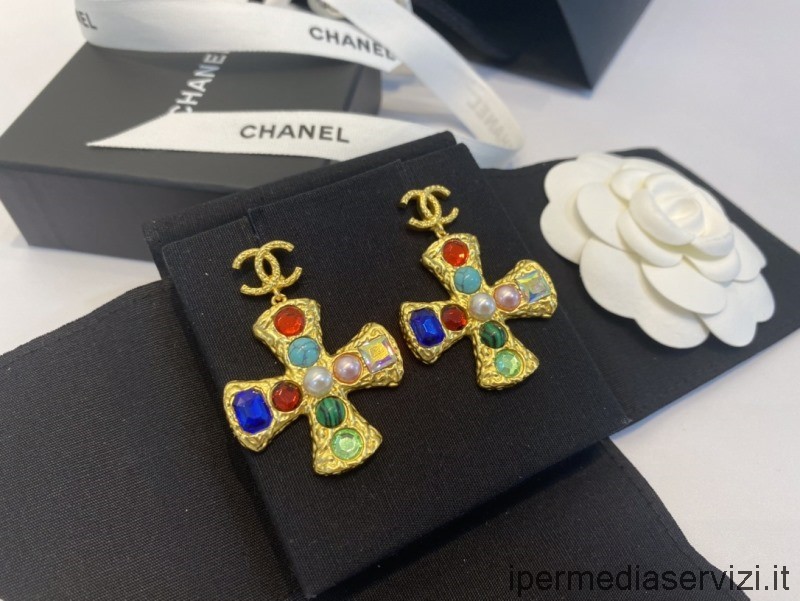 Replika Chanelových Zlatých Cc Křížových Náušnic