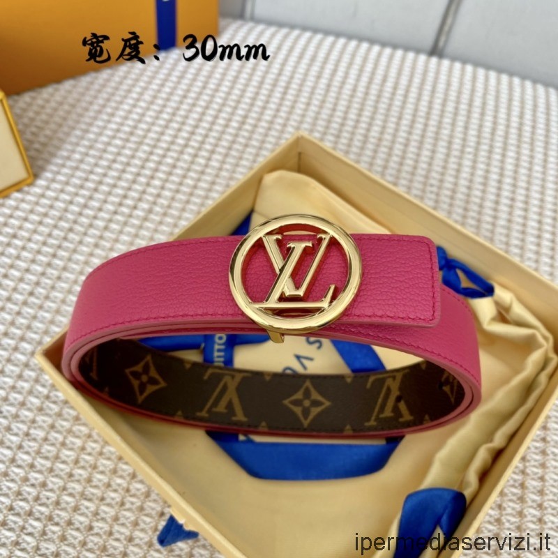 Replika Louis Vuitton Lv Circle 30mm Oboustranný Monogram Fuchsiový Kožený Pásek
