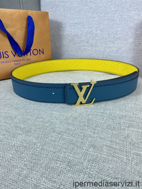 Replika Louis Vuitton Lv Iniciály Barevné Bloky Pásek Z Telecí Kůže V Modrožluté Barvě