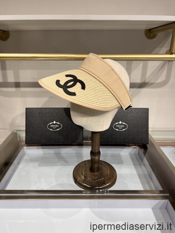 Replika Chanel Béžový Klobouk Hledí S Logem Rafie Cc
