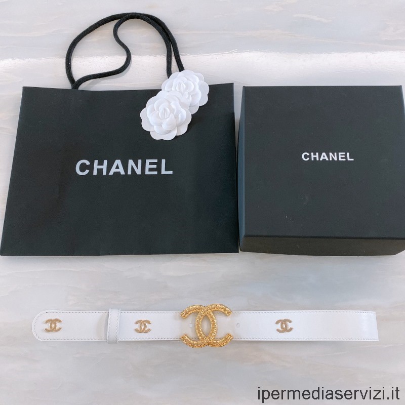 Replika Chanel Cc Logo Bílý Kožený Pásek 30mm