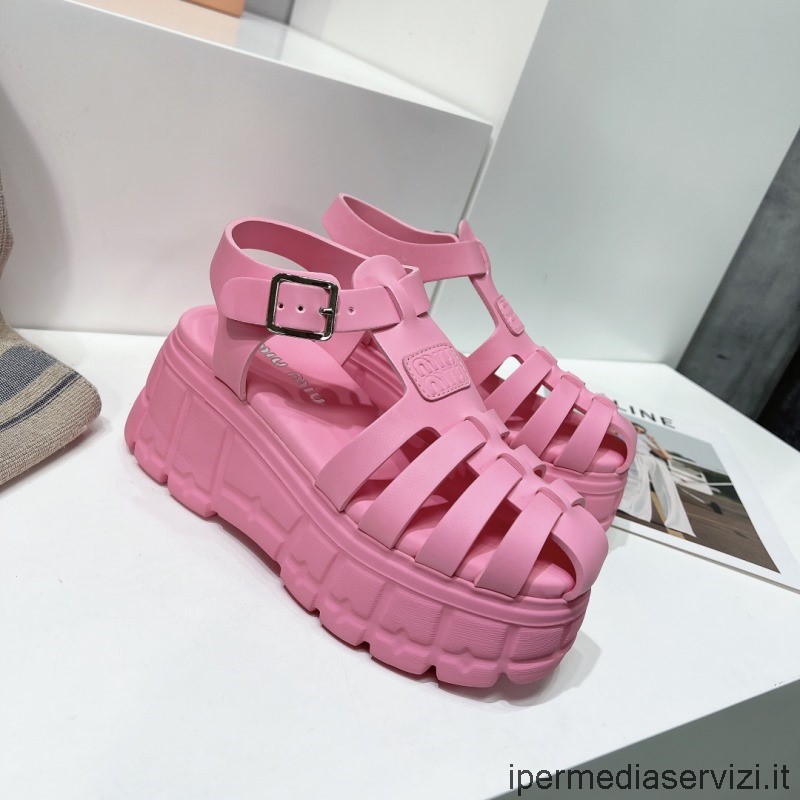 Replika Miu Miu Eva Soft Cage Platforma Růžové Gumové Sandály 35 Až 40