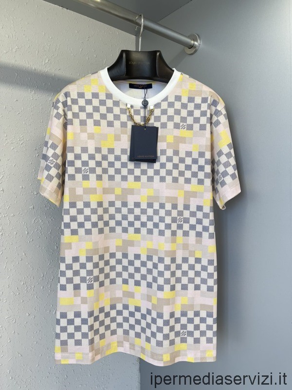 Replika Louis Vuitton Lv Kruhový řetízek Pixel Damier Tričko Z Měkkého Bavlněného žerzeje Sml