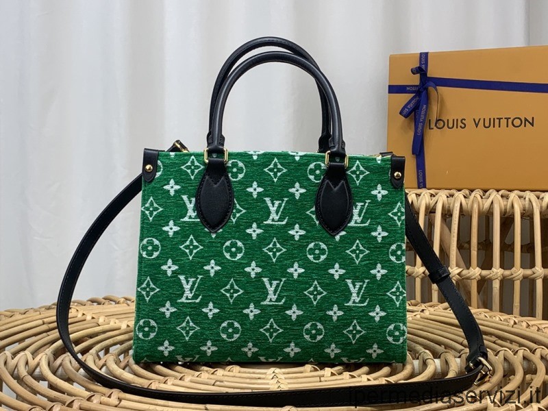 Replika Louis Vuitton Onthego Pm Taška V Zeleném Sametovém Monogramovém žakáru M46216 25x19x11cm