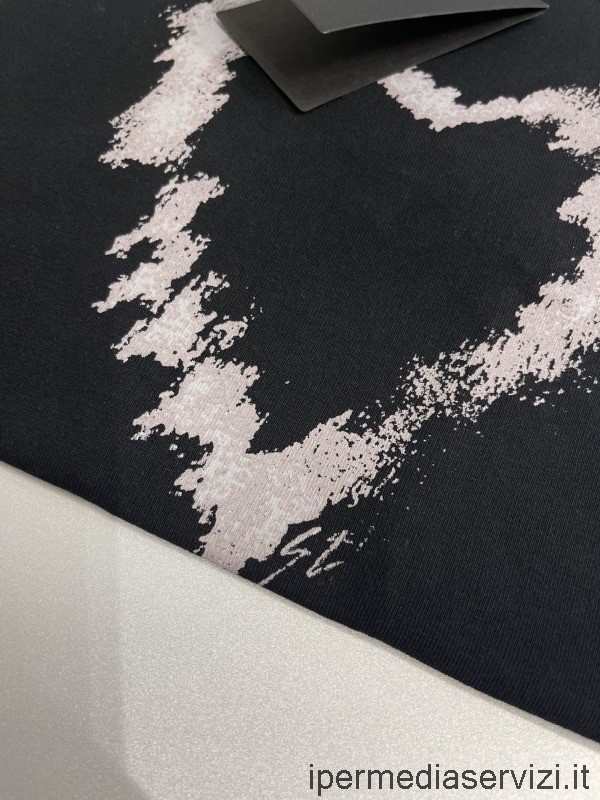 Replika Saint Laurent Sl Srdce Klasické Tričko S Kulatým Výstřihem Z černé Bavlny Sml