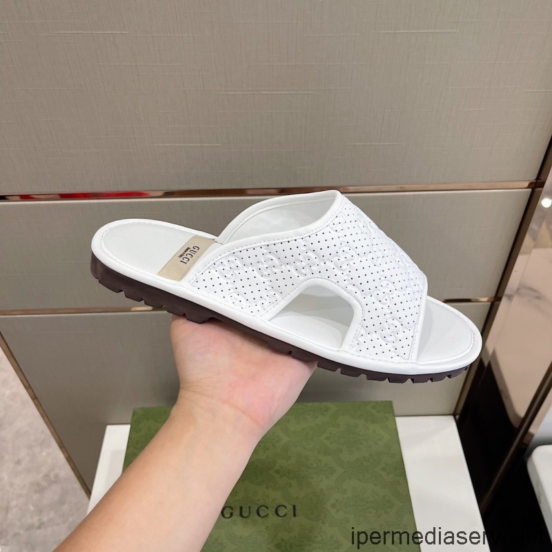 Replika Sandálů Z Embosované Kůže Gucci White Gg 38 Až 45