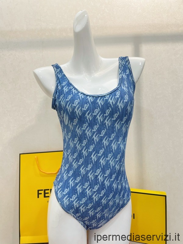 Replika Fendi Modré Logo Hedvábné Bavlněné Plavky Bikiny Sml