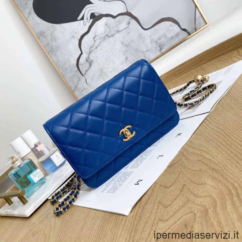 Replika Chanel Woc Peněženky Na řetízku V Modré Jehněčí Kůži Ap1450 19cm